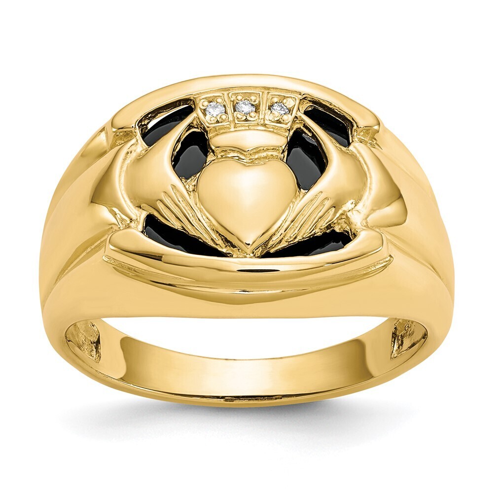 10k Yellow Gold Genuine Fine Jewelry Mens Diamond  Black Onyx Claddagh Ring